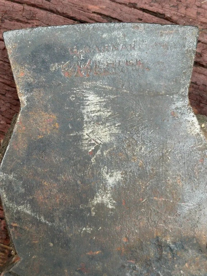 Antique Rare G BARNARD Shipwrights Axe Masting Ax maker name Stamp Watertown NY