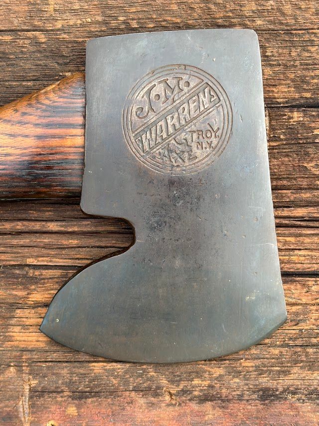 JM WARREN TROY NY Embossed axe with near perfect original acid etching