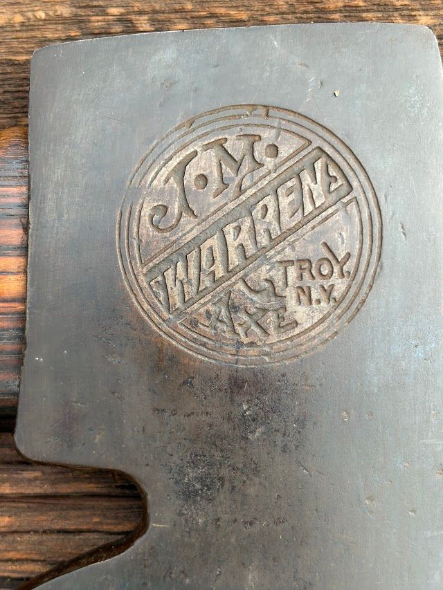 JM WARREN TROY NY Embossed axe with near perfect original acid etching