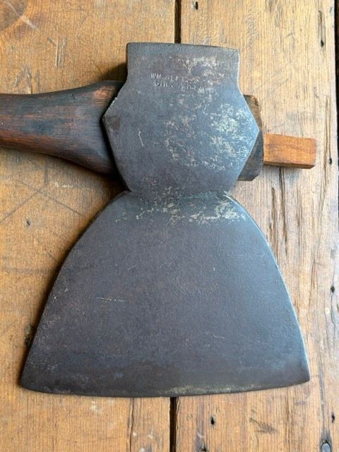 Antique Mid-1800s W.M. Beatty &amp; Son Chester PA Double Bevel 6lb Broad Axe w/ NOS Handle