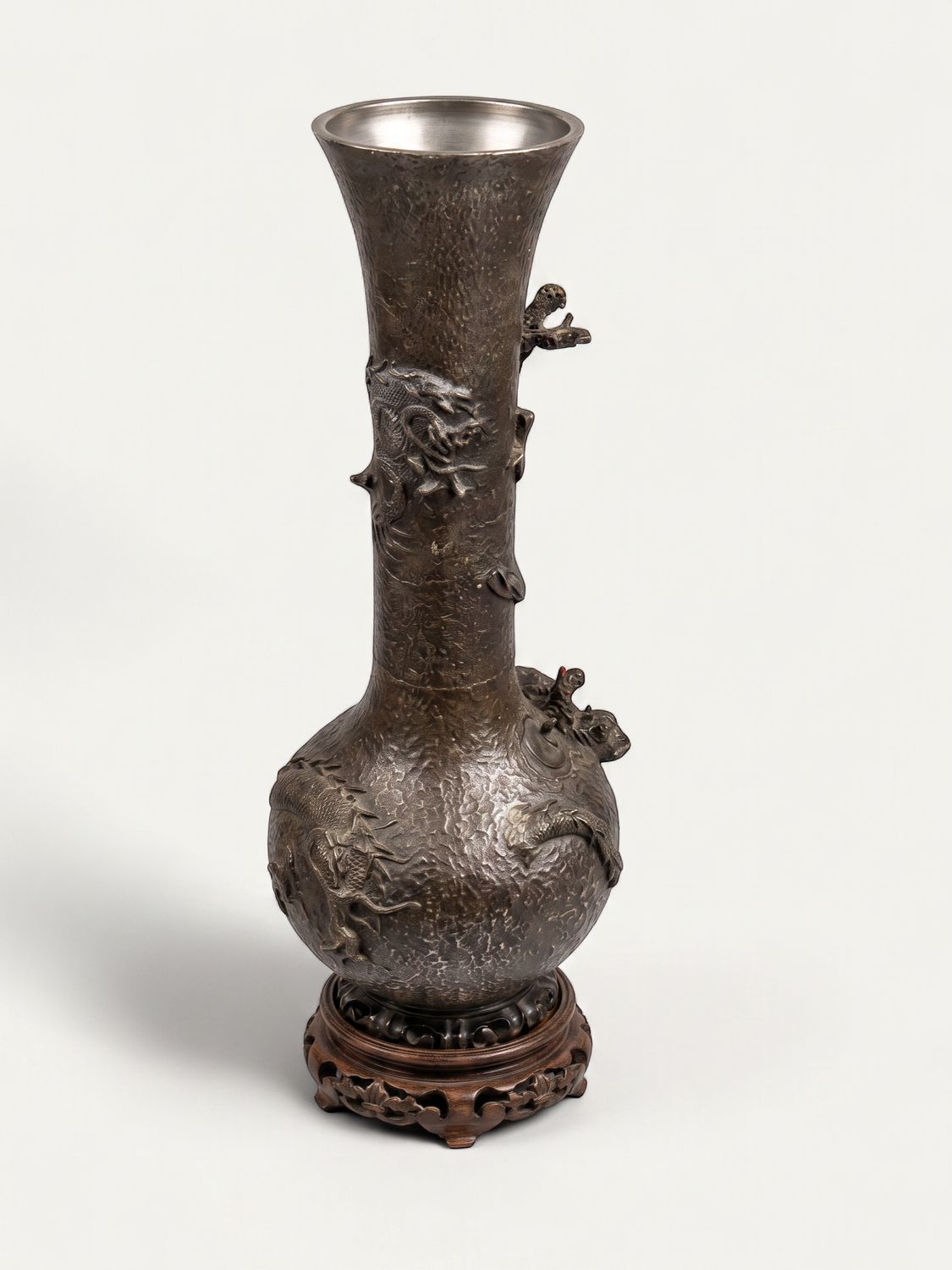 Antique Japanese Bronze Dragon Umbrella Stand / Floor Vase