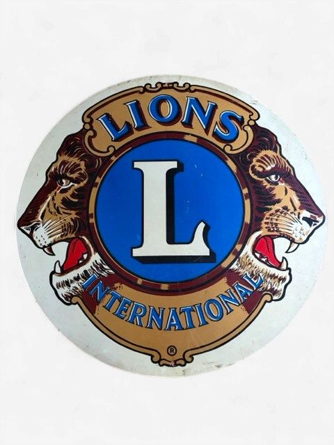 Vintage 30" Porcelain Enamel Lions Club International Round Metal Advertising Sign