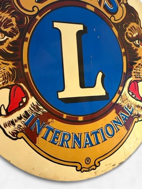 Vintage 30" Porcelain Enamel Lions Club International Round Metal Advertising Sign