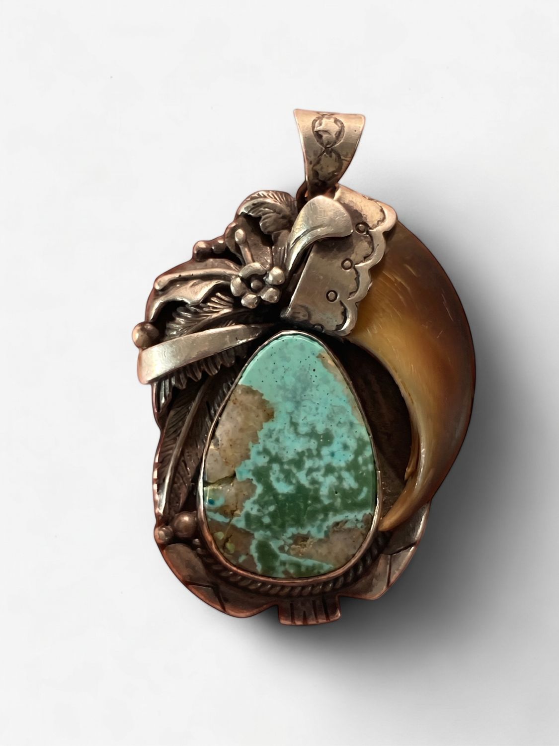 Master Silversmith Bear Claw &amp; Sterling Turquoise Statement Pendant
