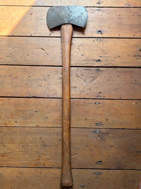 Antique Hand-Forged Early 1800s "Pancake" Double Bit Felling Axe | 30-Inch Heritage Hickory Handle