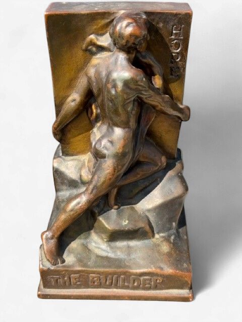 Vintage Cast Bronze "Hope The Builder" Commemorative Ashtray / Valet Tray