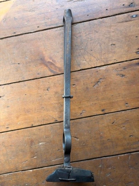 Antique European Forged Iron Architectural Clamp on Reclaimed Timber Mount – Historic Church/Estate Artifact