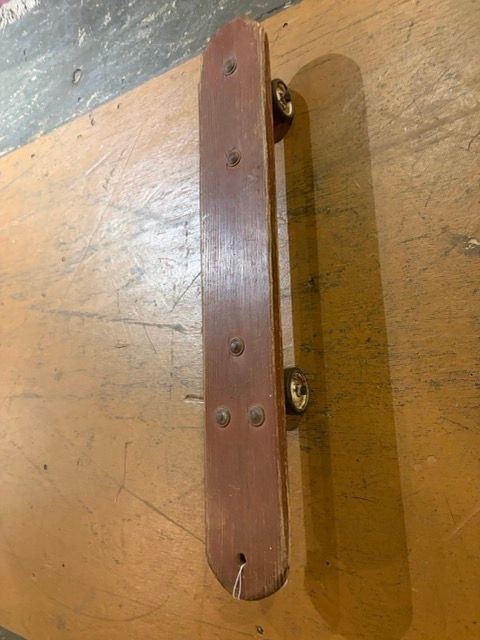 Vintage 1950s Custom "Split-Skate" Skateboard – Repurposed Metal Roller Skate Board