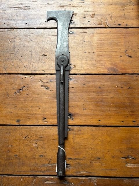 Antique Victorian Arborist Folding Multi-Tool – Lockable Saw, Billhook, Chisel, Axe &amp; Machete with Long-Handle Socket