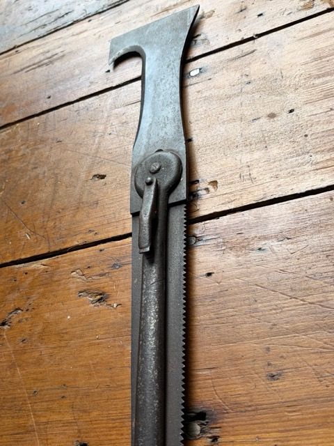 Antique Victorian Arborist Folding Multi-Tool – Lockable Saw, Billhook, Chisel, Axe &amp; Machete with Long-Handle Socket