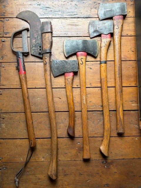 Historic Provenance Set of 6 Forest Firefighting Tools – Signed &amp; Used by John Slipp – AA&amp;T Co, Wm Mann, True Temper &amp; 18th/19th C. Axes