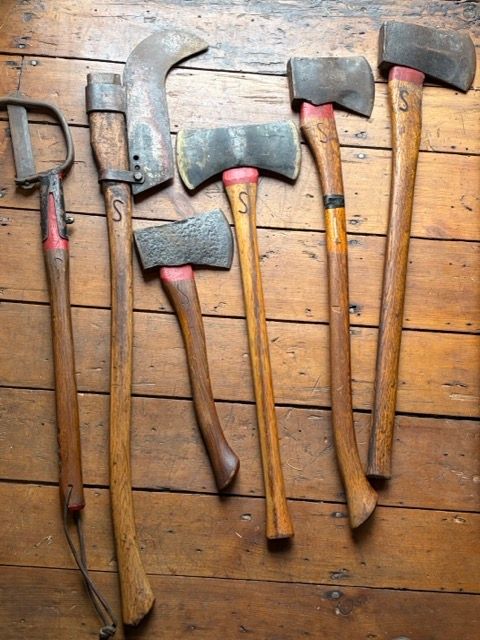 Historic Provenance Set of 6 Forest Firefighting Tools – Signed &amp; Used by John Slipp – AA&amp;T Co, Wm Mann, True Temper &amp; 18th/19th C. Axes