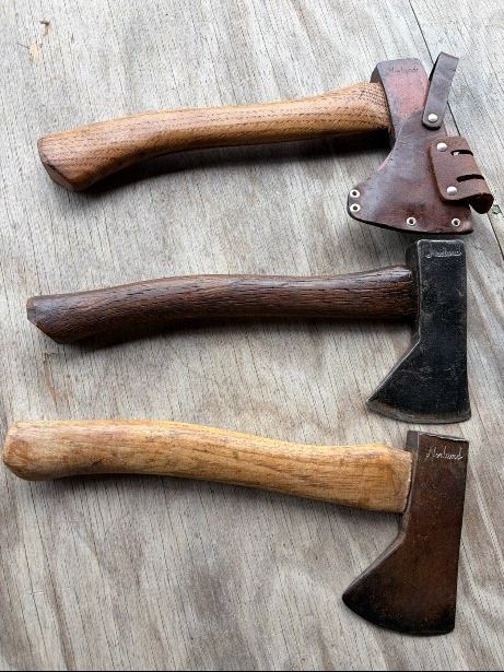 Vintage Norlund Hudson Bay Camp Hatchets – Collection Lot of 3 with Leather Sheath