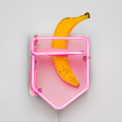 "Is That a Banana in Your Pocket?" with pink and resin background