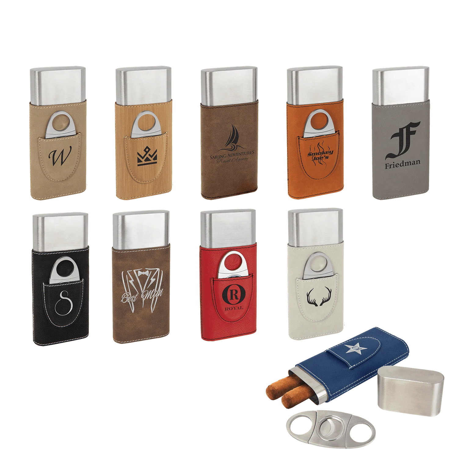 Laserable Leatherette Cigar Case with Cutter