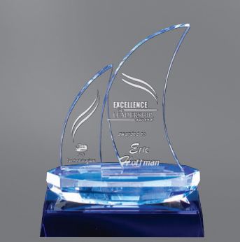Optic Crystal Sailboat with Cool Blue Accents Optic Crystal Sailboat with Cool Blue Accents