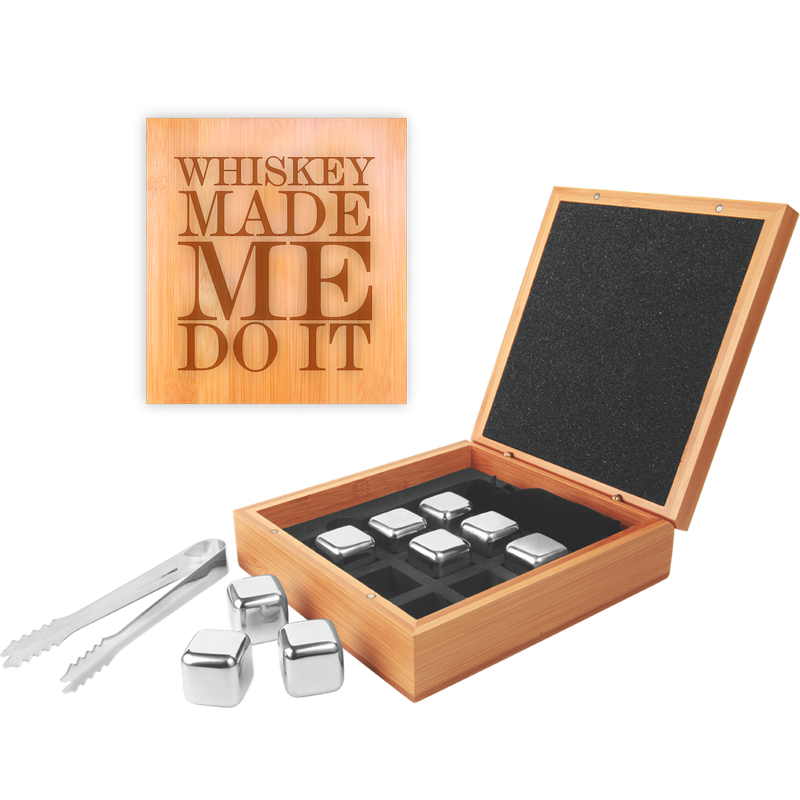6 1/4 6 1/4" x 6 3/4" Stainless Steel Whiskey Stone Set in Bamboo Case