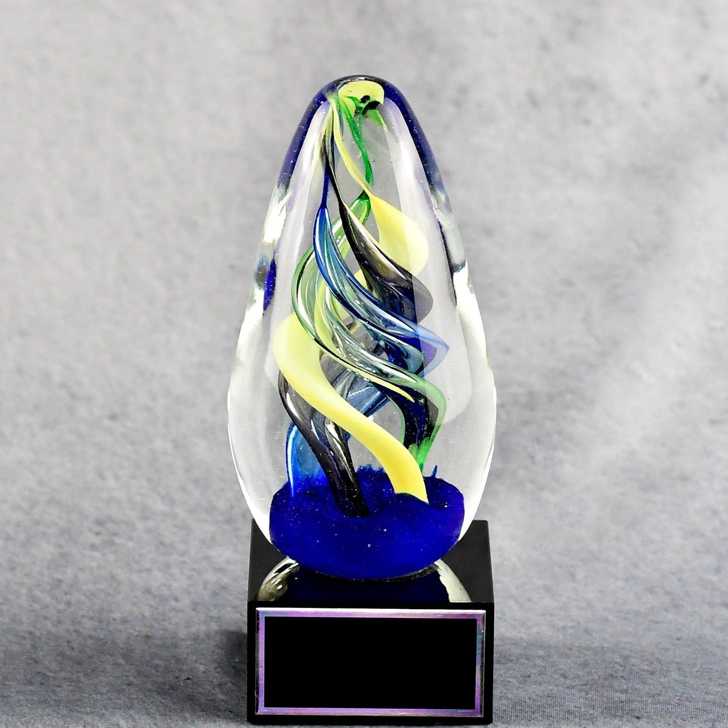 Art Glass Egg On Black Glass Base Art Glass Egg On Black Glass Base