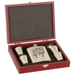 6 oz. Stainless Steel Flask Set in Wood Presentation Box 6 oz. Stainless Steel Flask Set in Wood Presentation Box