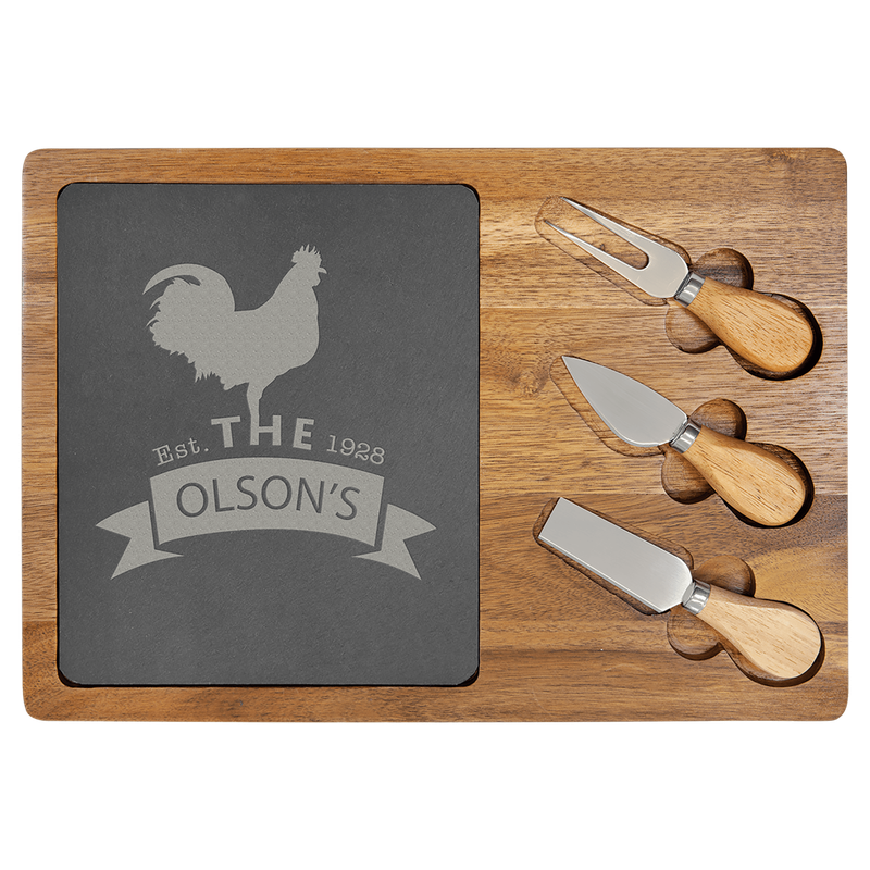 Acacia Wood/Slate Rectangle Cheese Set with Three Cheese Tools Acacia Wood/Slate Rectangle Cheese Set with Three Cheese Tools