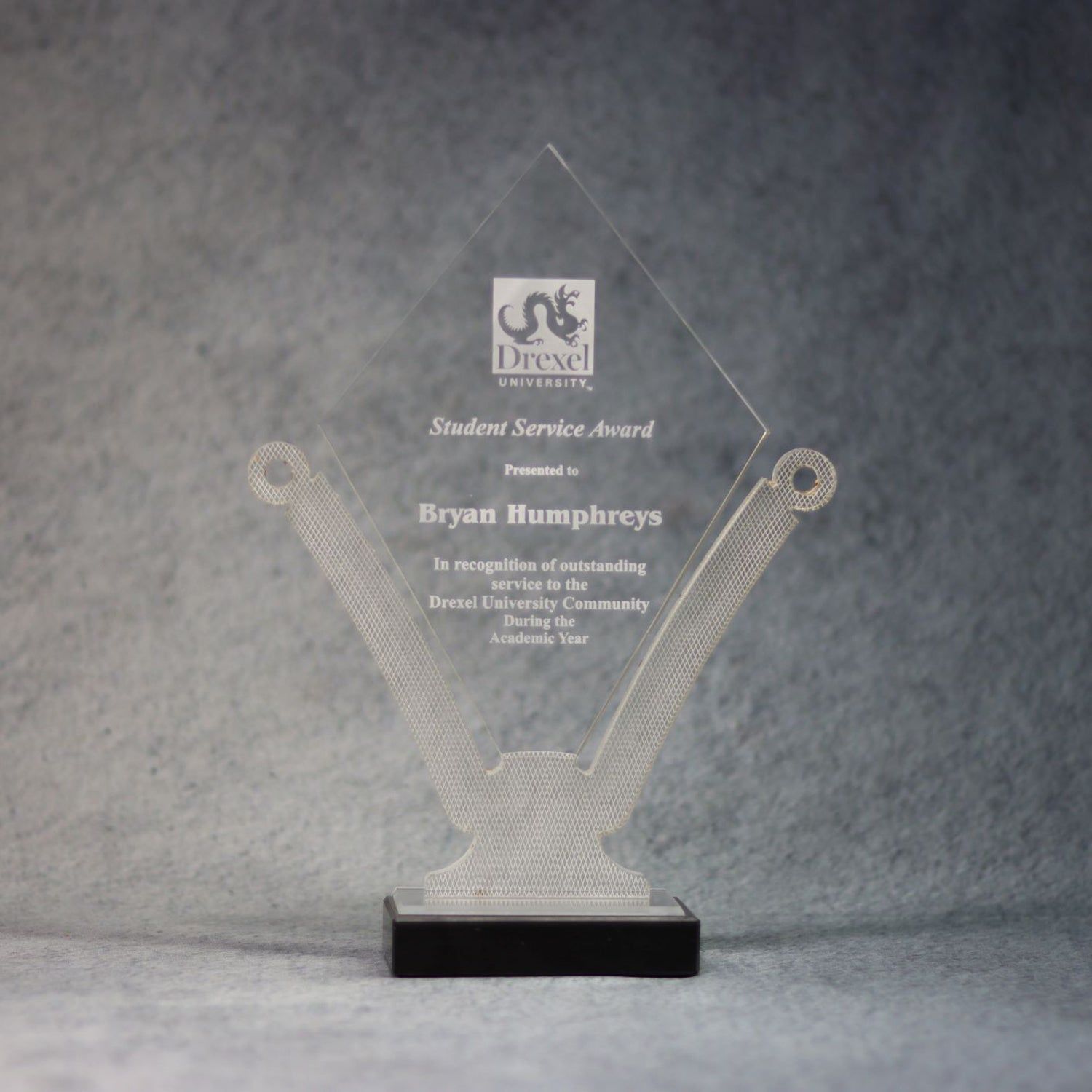 Acrylic Diamond With Lasered Strut on Marble Base