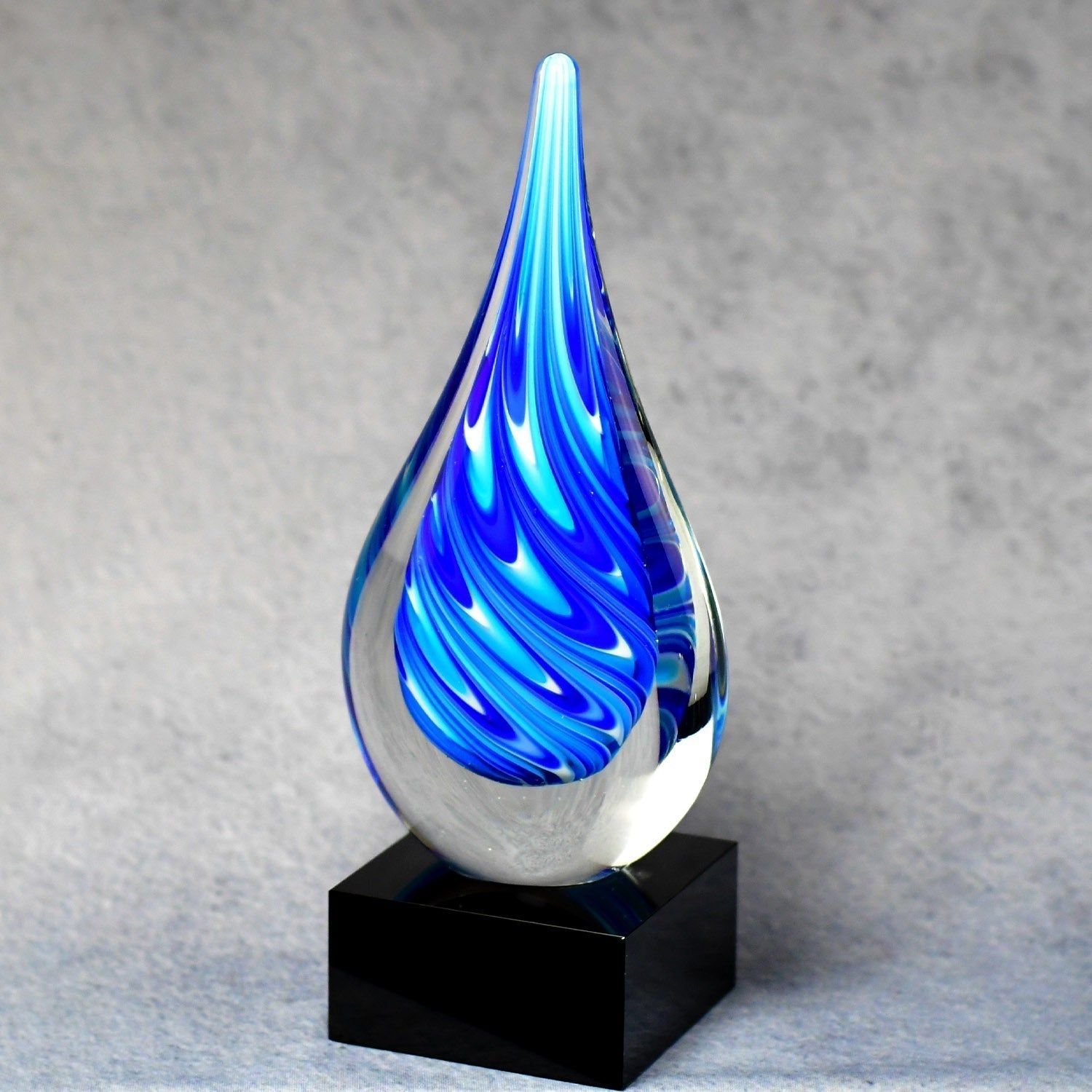 Blue/White Teardrop On Black Glass Base Blue/White Teardrop On Black Glass Base