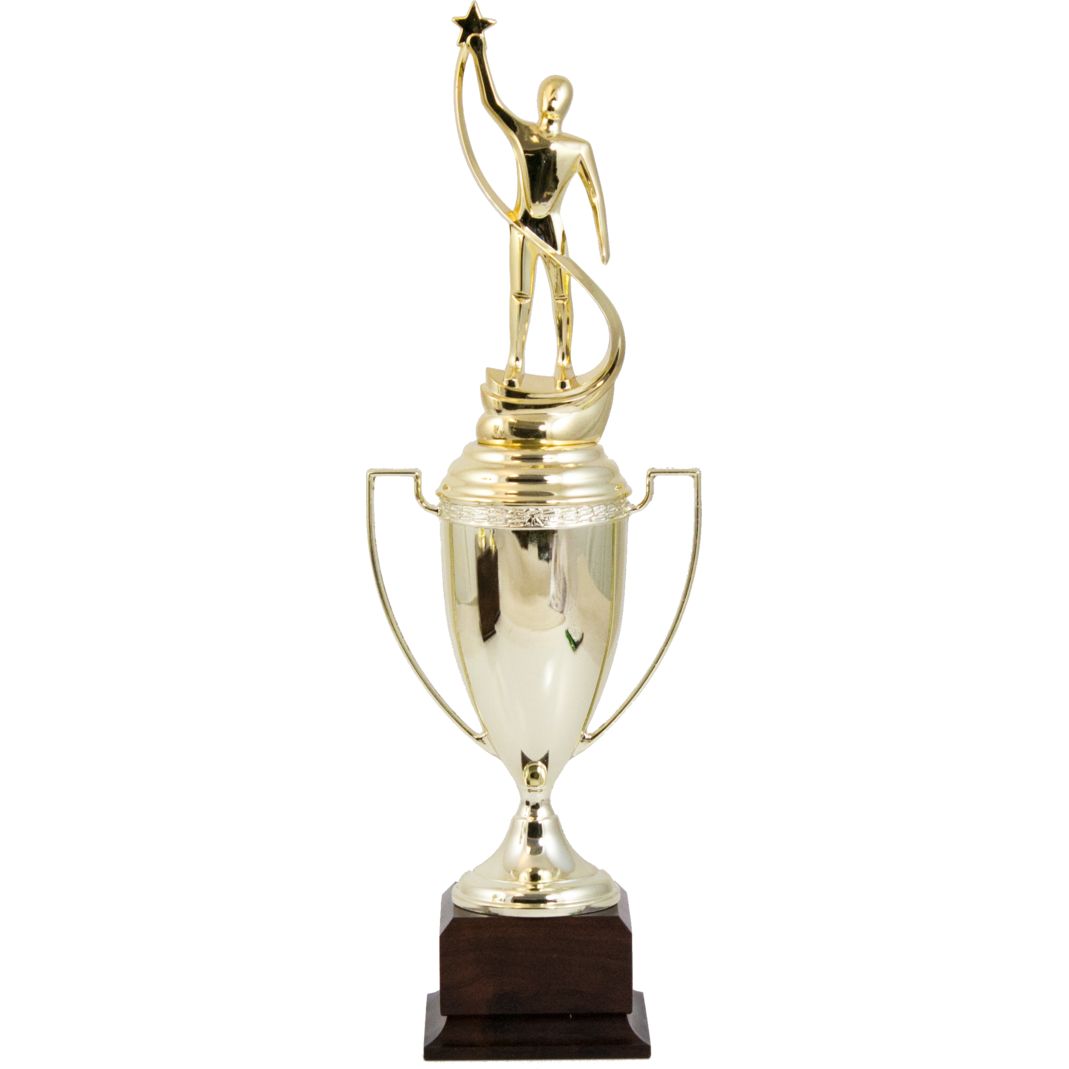 Classic Gold Metal Award Cup With Lid And Figure Classic Gold Metal Award Cup With Lid And Figure