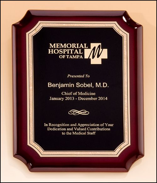 Rosewood Piano Finish Plaque with Gold Border Plate Rosewood Piano Finish Plaque with Gold Border Plate