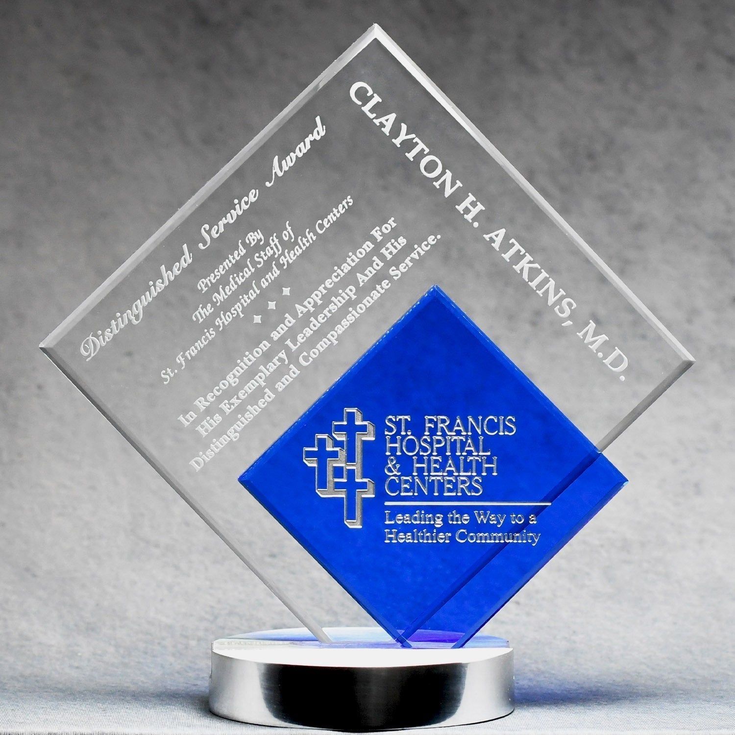 Crystal With Blue Inset Diamond Shape