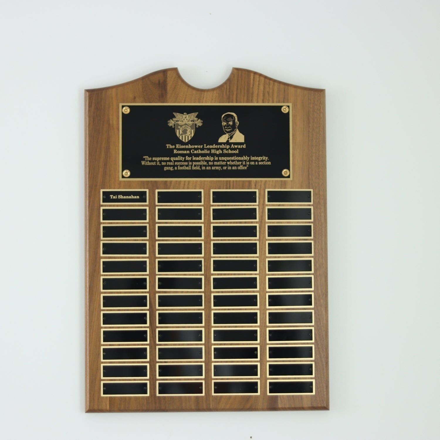 Perpetual Walnut Plaque With Scroll Top - 48 Black Plates Perpetual Walnut Plaque With Scroll Top - 48 Black Plates