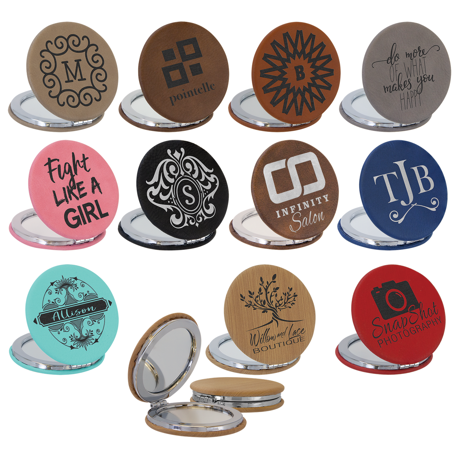 2 1/2 2 1/2" Laserable Leatherette Compact Mirror
