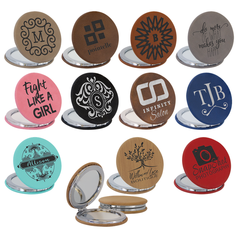 2 1/2 2 1/2" Laserable Leatherette Compact Mirror