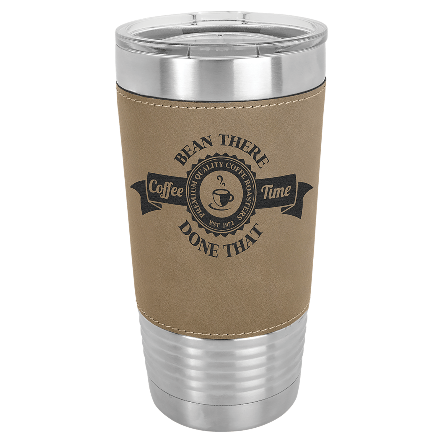 20 oz. Light Brown Laserable Leatherette Tumbler with Clear Lid 20 oz. Light Brown Laserable Leatherette Tumbler with Clear Lid