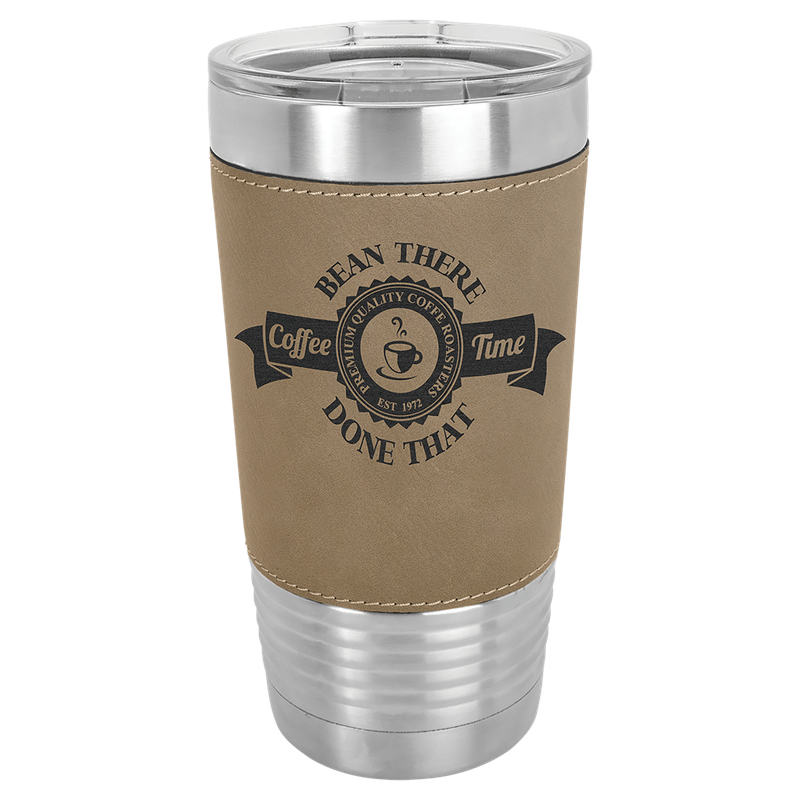 20 oz. Light Brown Laserable Leatherette Tumbler with Clear Lid 20 oz. Light Brown Laserable Leatherette Tumbler with Clear Lid