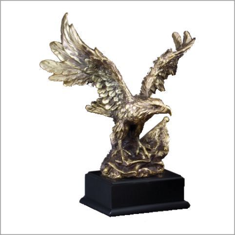 Antique Gold Resin Eagle with Flag on Black Base Antique Gold Resin Eagle with Flag on Black Base