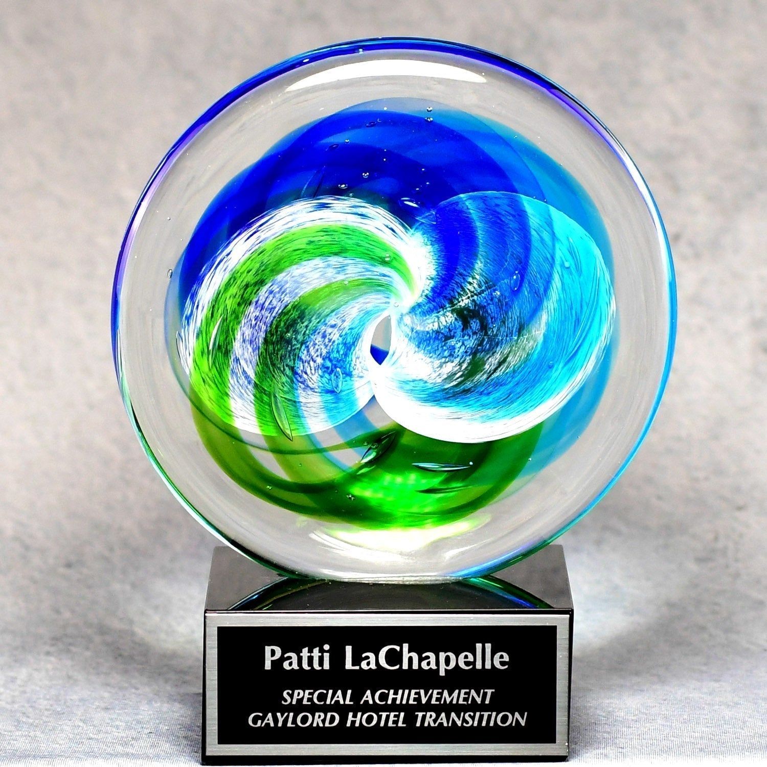 Circle Art Glass On Black Glass Base Circle Art Glass On Black Glass Base