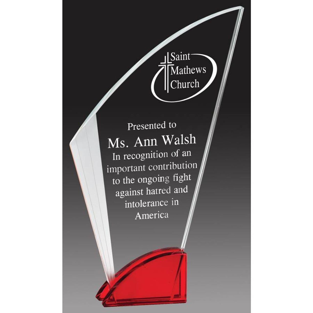 Crystal Fan Award on Red Crystal Base Crystal Fan Award on Red Crystal Base
