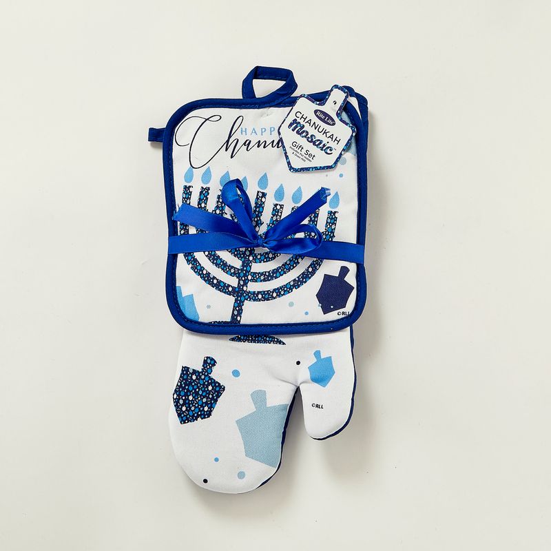 "CHANUKAH MOSAIC" 2 PC. GIFT SET, POT HOLDER/OVEN MITT, TAG