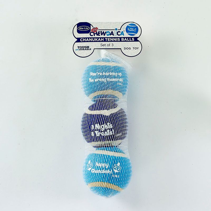 "CHEWDAICA"™, CHANUKAH DOG TOY, TENNIS BALLS, SET OF 3, MESH,TAG