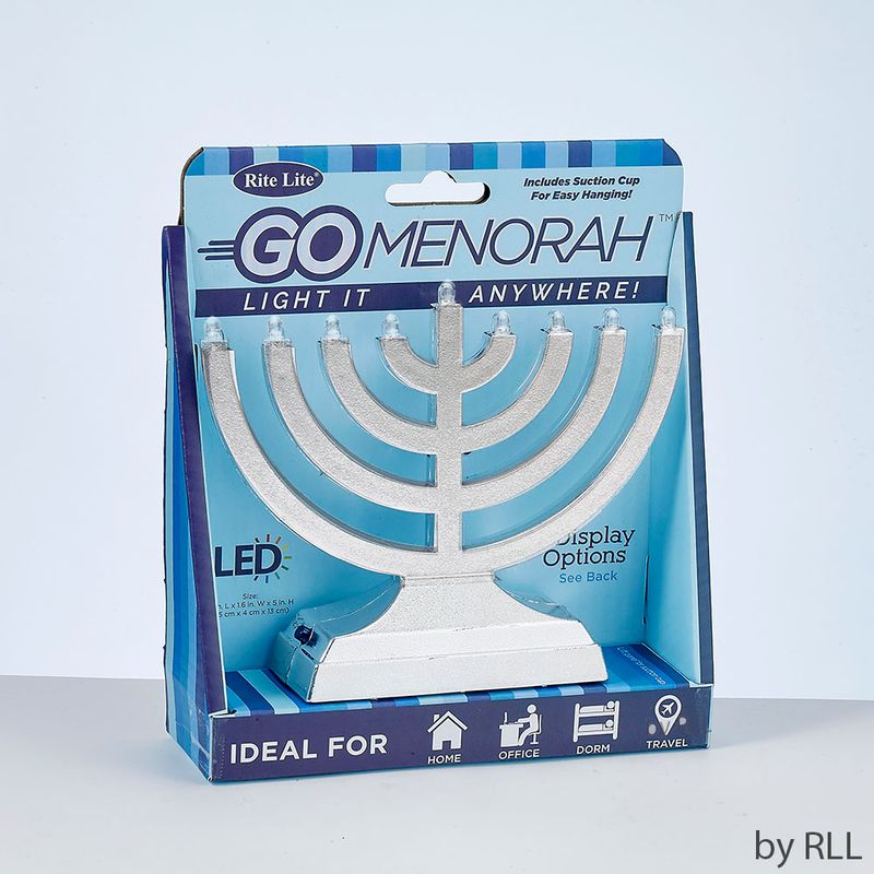 "GO MENORAH"™,LED,MULTIFUNCTION,SILVER,BATT/USB,6"X5",COLORBX