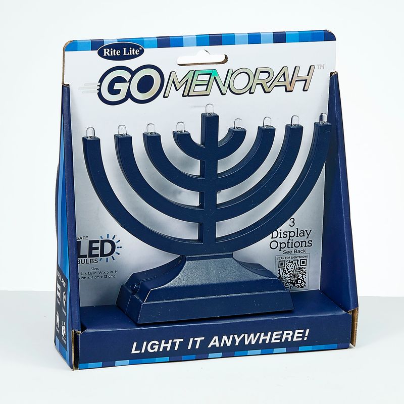 "GO MENORAH"™,LED,MULTIFUNCTION,MATTE NAVY,BATT/USB,6"X5",COLORBX