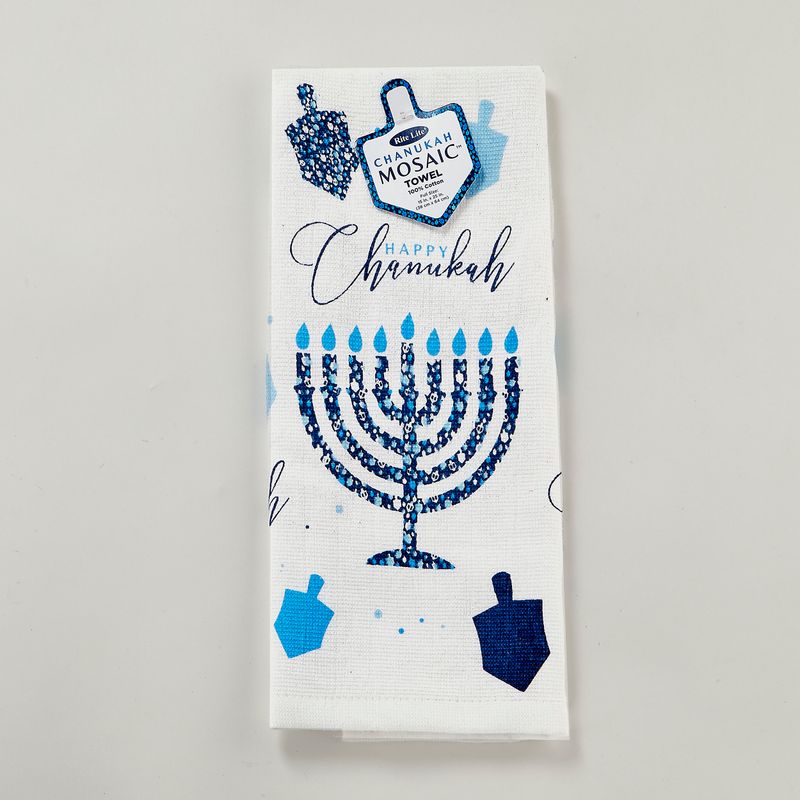"CHANUKAH MOSAIC" TOWEL, PRINTED COTTON, 15" X 24", TAG