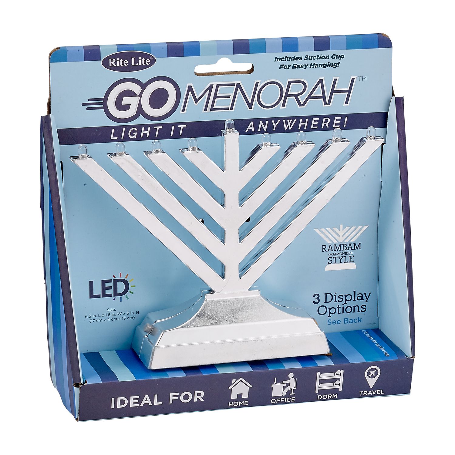 "GO MENORAH"™,RAMBAM,LED,MULTIFUNCTION,SILVER,BAT/USB,6"X5",CLRBX