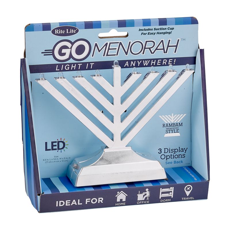 "GO MENORAH"™,RAMBAM,LED,MULTIFUNCTION,SILVER,BAT/USB,6"X5",CLRBX