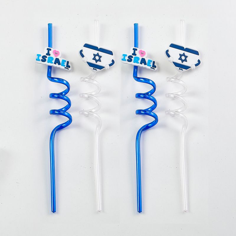 "STAND W/ ISRAEL" FUN STRAWS BLUE/WHITE,PLASTIC, 9",4/HEADER