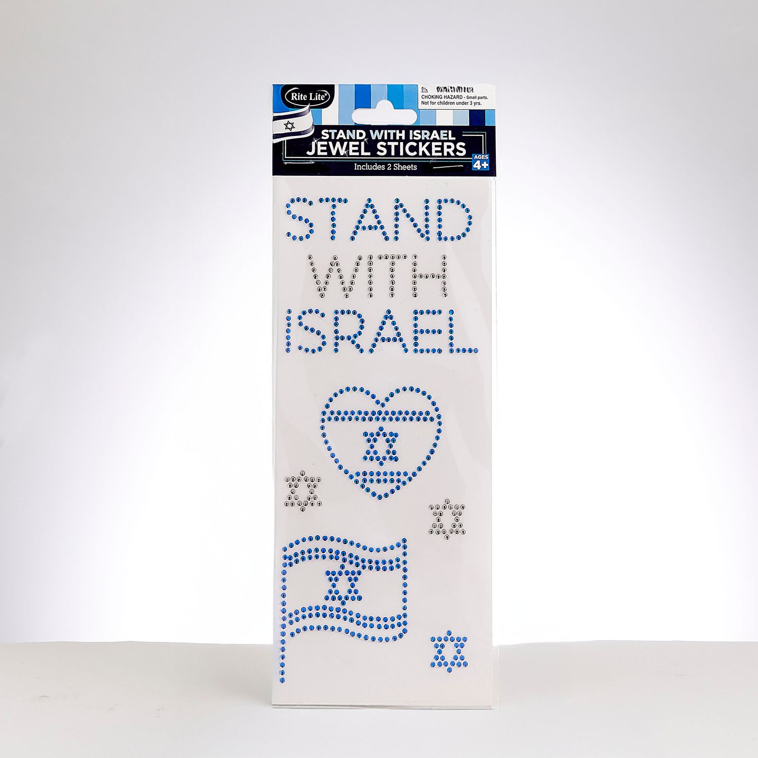 "STAND WITH ISRAEL" JEWEL STICKERS, 9.5" x 3.75",2 SHEETS/POLYBAG