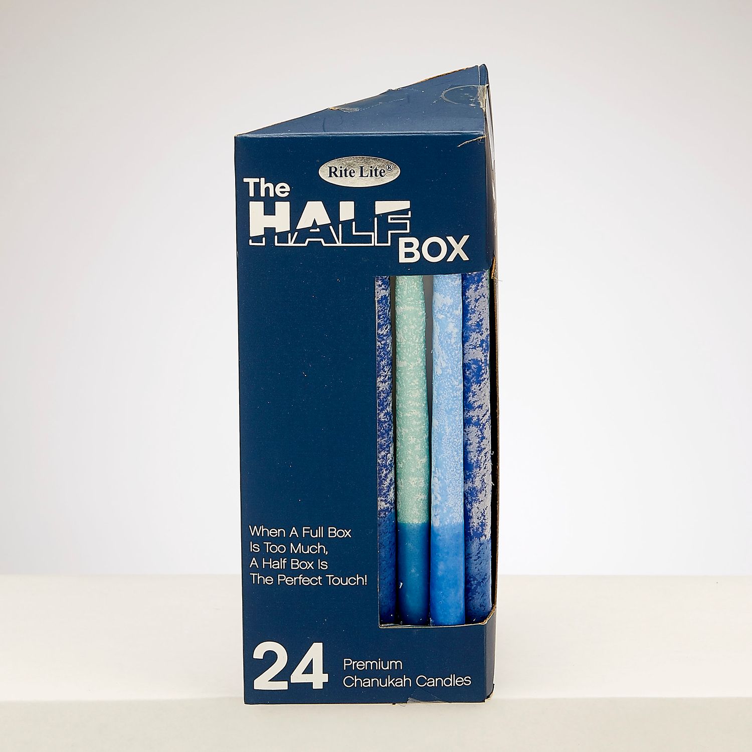 "THE HALF BOX" 24 PACK CHANUKAH CANDLES,FROSTED BLUES,GIFTBOX
