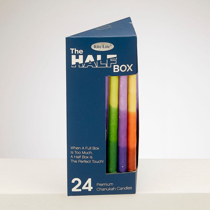 "THE HALF BOX" 24 PACK CHANUKAH CANDLES,MULTI TRICOLOR,GIFTBOX