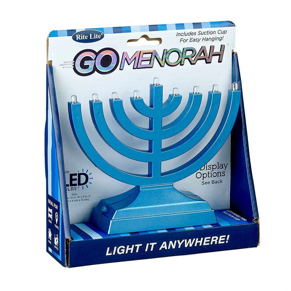 "GO MENORAH"­™ ,LED, BATTERY/USB,METALLIC BLUE,6" X 5", COLR BOX