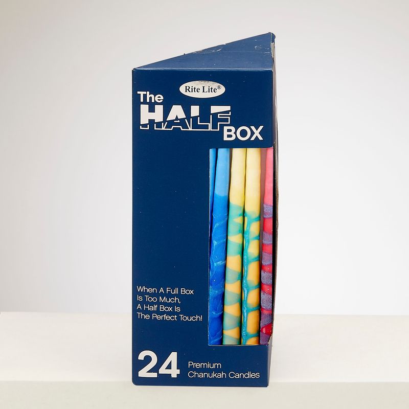 "THE HALF BOX" 24 PACK CHANUKAH CANDLES,HANDCRAFTED MULTI,GIFTBOX